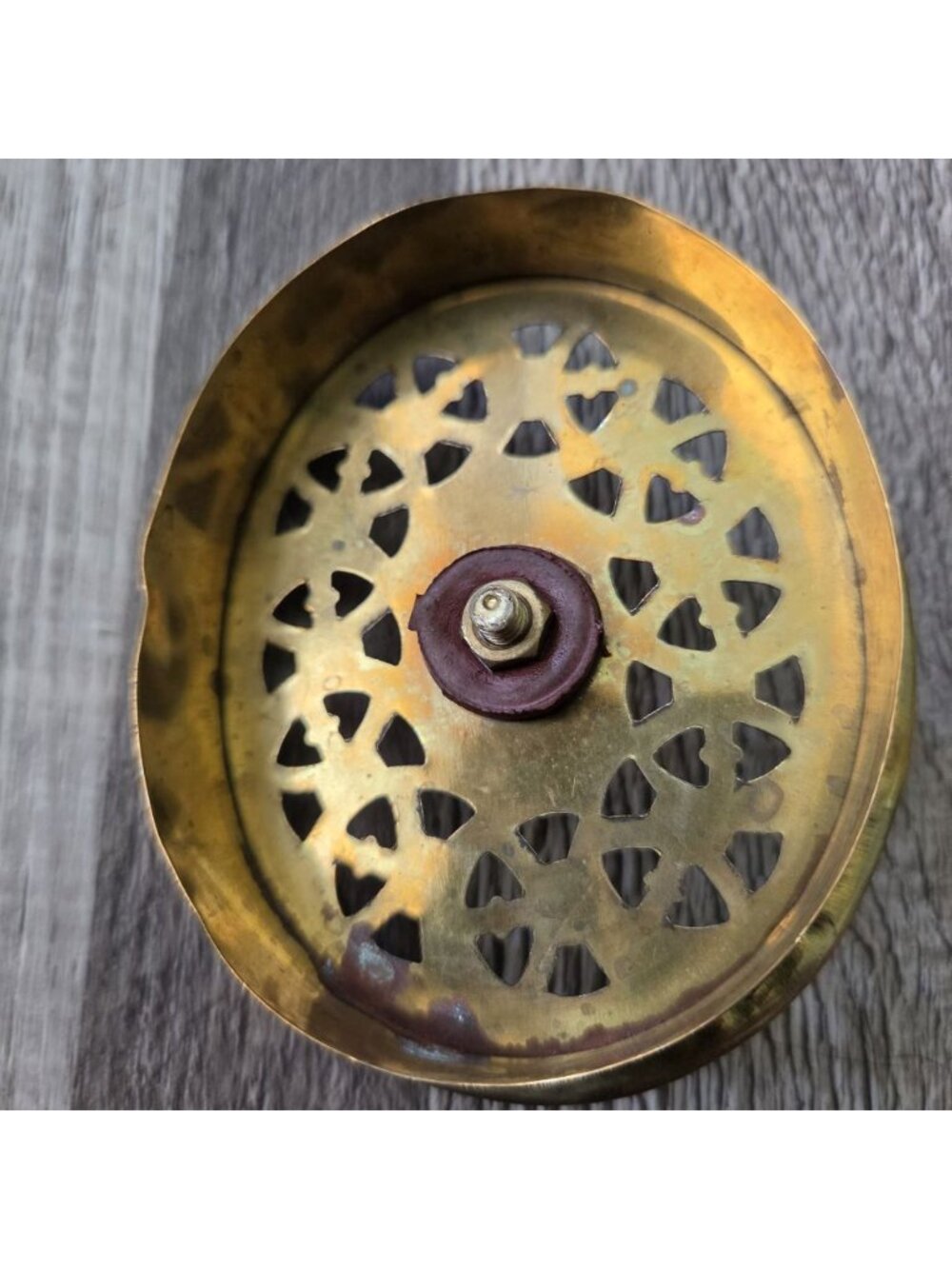 Brass Trinket Box Pierced Lattice Incense Holder Vintage CatchallBoho 2.75" - Picture 9 of 14
